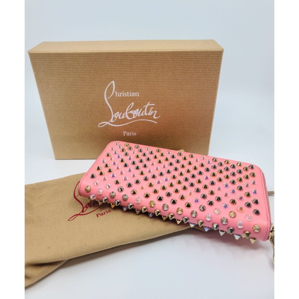 Christian Louboutin PANETTONE Pink Multicolored Spike Leather Clutch Wallet